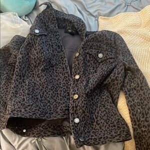 Style & Co Black Jean Jacket with Leopard Print